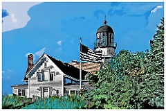 American Flag in Front of Cape Elizabeth Light - Digital Paintin